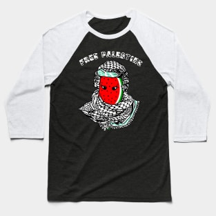 Watermelon Keffiyeh- Free Palestine - With Eyes - Fully Wrapped - Front Baseball T-Shirt